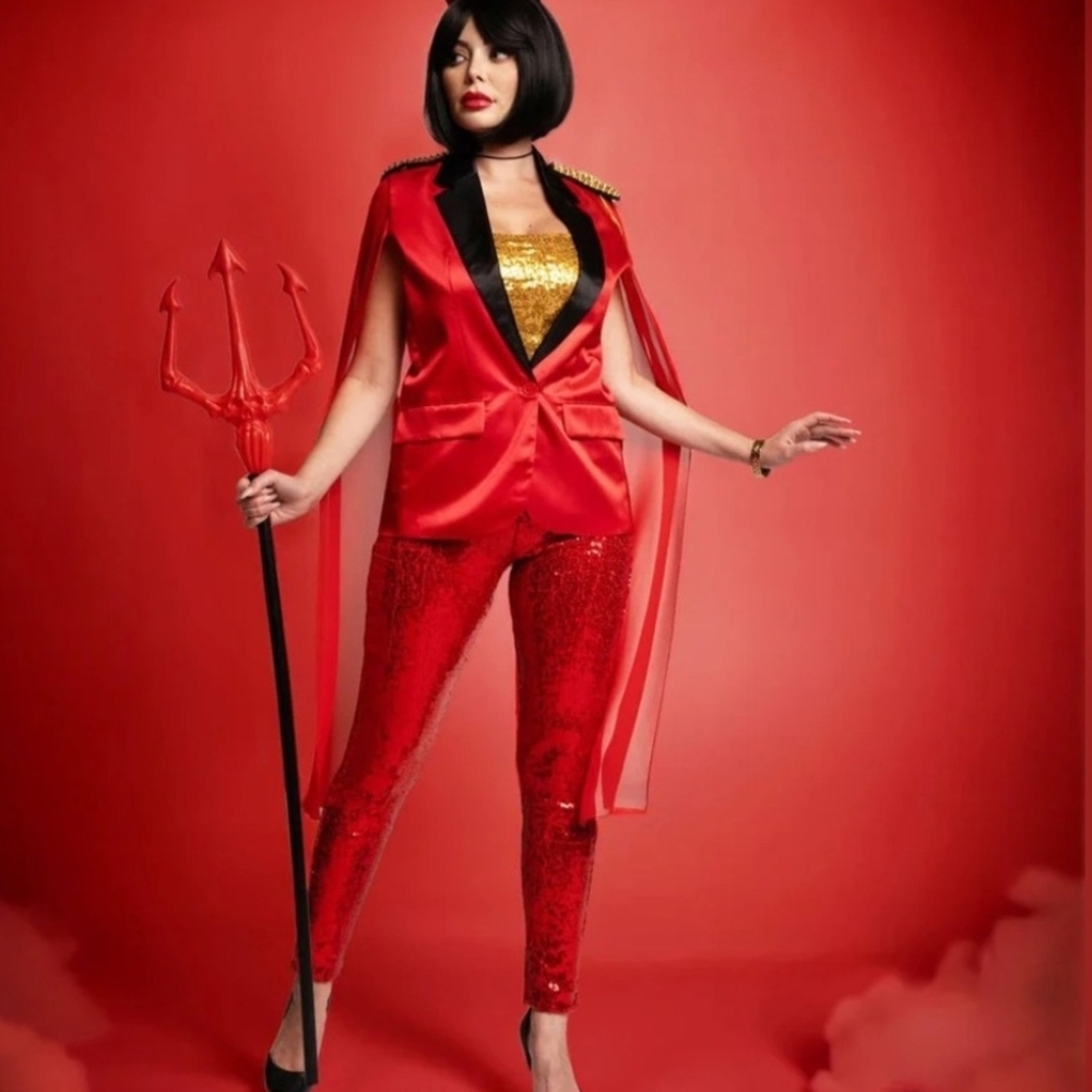 Tipsy Elves Red Sequin Pant Suit Devil Halloween Costume ( M)